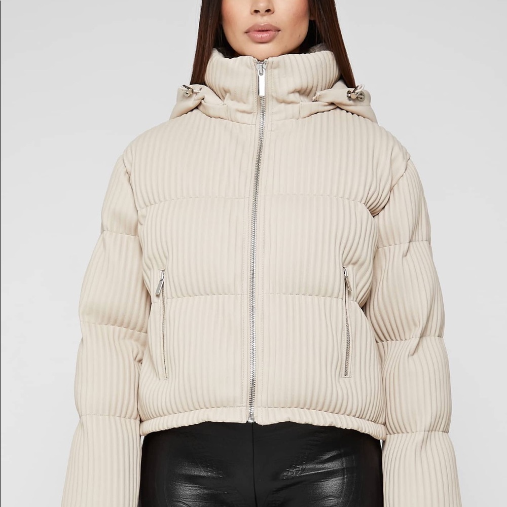 MANIERE DE VOIR Ribbed Vegan Leather Puffer Jacket